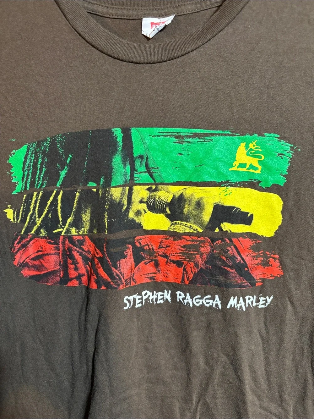 Stephen Ragga Marley Brown Graphic T-Shirt - Brown with Rasta Print